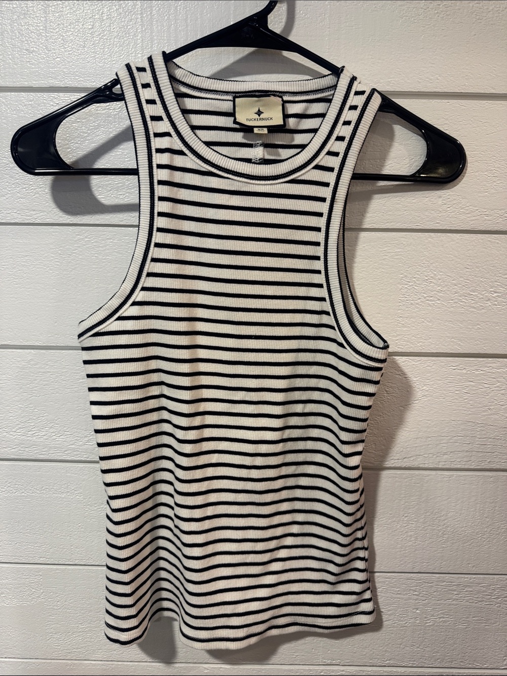 TUCKERNUCK Black & White Striped Ribbed Tank Top- xs
